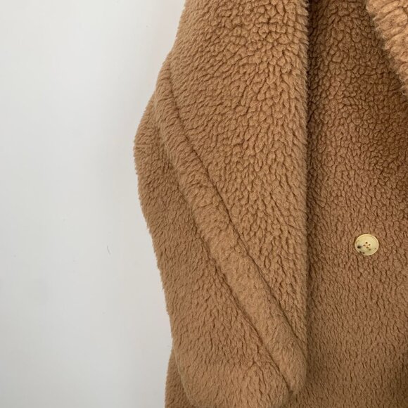 Max Mara Teddy Coat Womens Long Oversized Double-Breasted Warm Outerwear Camel B - Picture 4 of 7